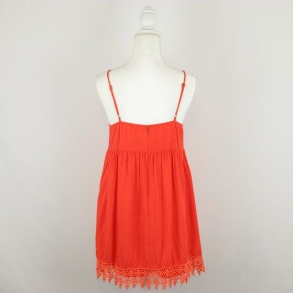 Entro Women's Large Orange Woven Spaghetti Strap Lace Trim Mini Sun Dress - Picture 3 of 7